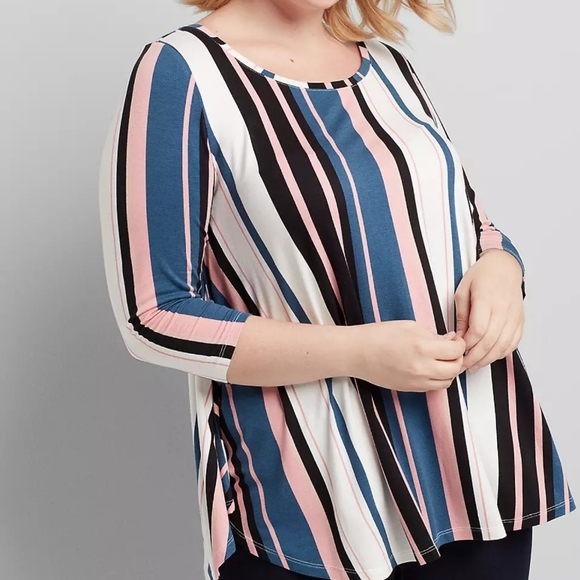 Striped Women's Top - Pink, Blue, Black, White - Picture 1 of 7
